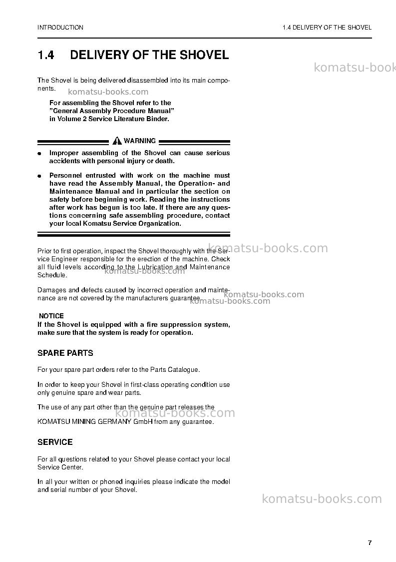 Komatsu pc4000-6deu Operation manual cover Page 7 Komatsu pc4000-6deu Operation manual cover Page 7