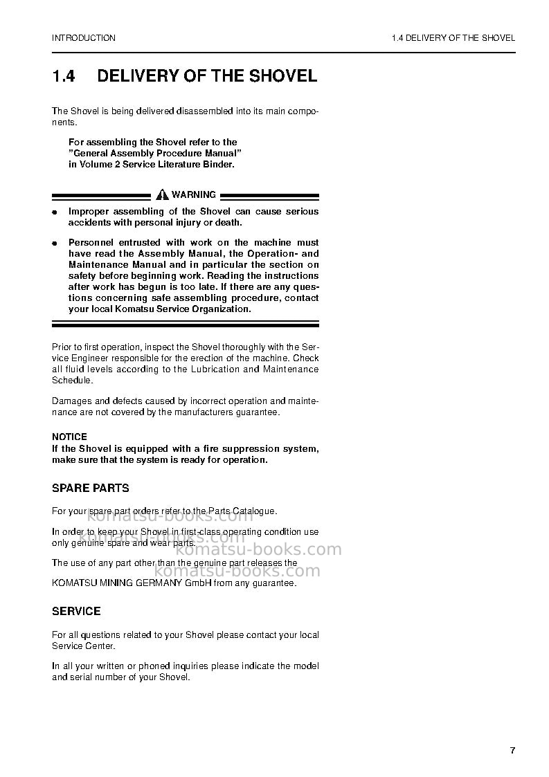 Komatsu pc4000-6deu Operation manual cover Page 7 Komatsu pc4000-6deu Operation manual cover Page 7