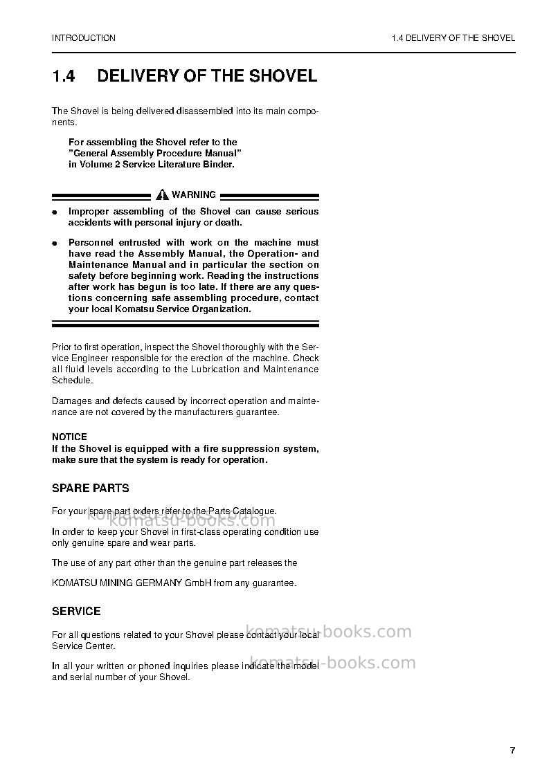 Komatsu pc4000-6deu Operation manual cover Page 7 Komatsu pc4000-6deu Operation manual cover Page 7
