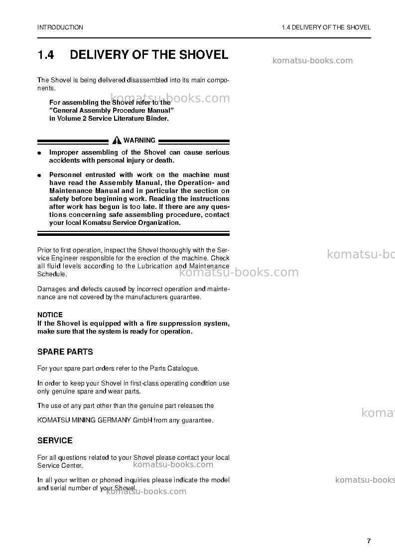 Komatsu pc4000-6deu Operation manual cover Page 7 Komatsu pc4000-6deu Operation manual cover Page 7