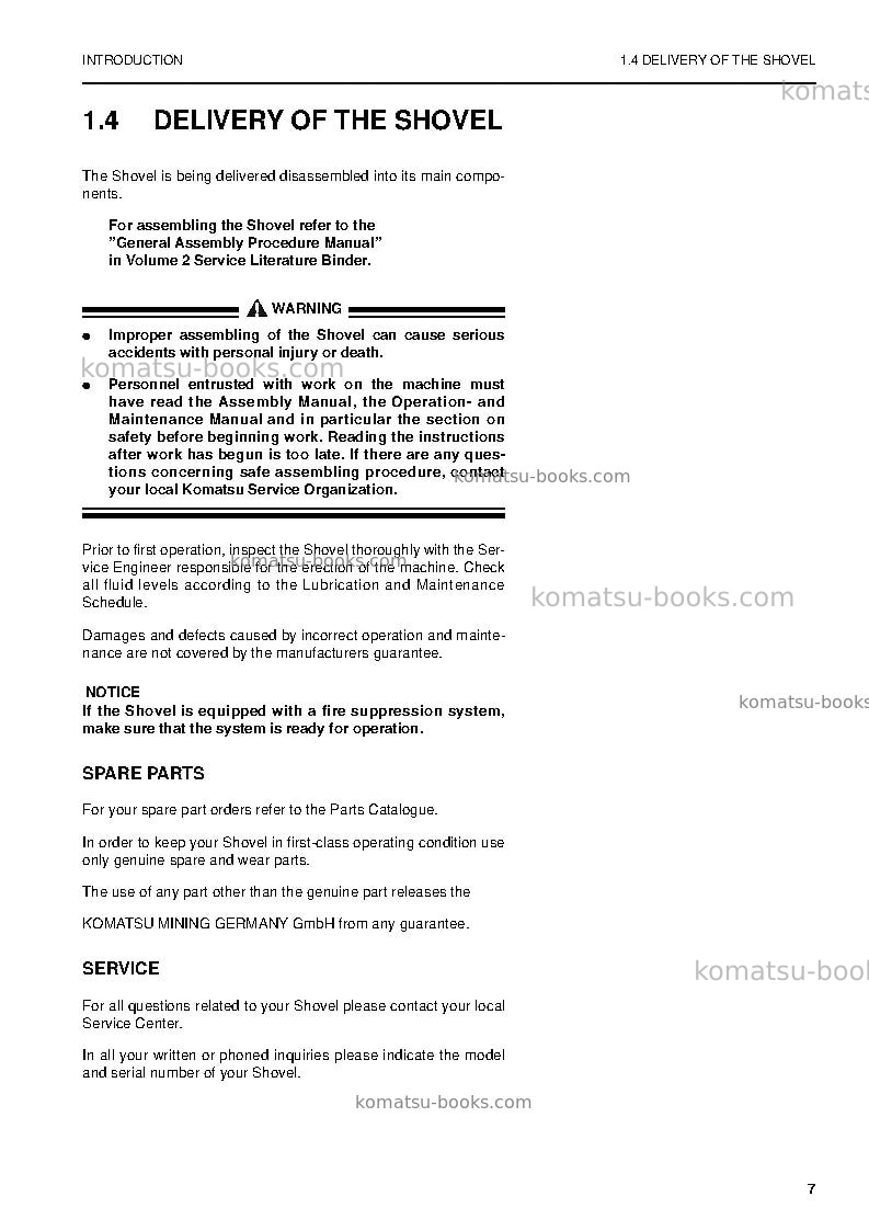 Komatsu pc4000-6deu Operation manual cover Page 7 Komatsu pc4000-6deu Operation manual cover Page 7