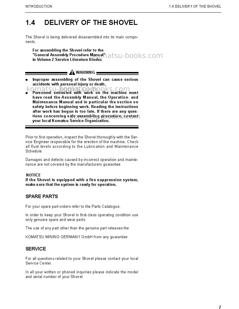 Komatsu pc4000-6deu-electric motor Operation manual cover Page 7 Komatsu pc4000-6deu-electric motor Operation manual cover Page 7