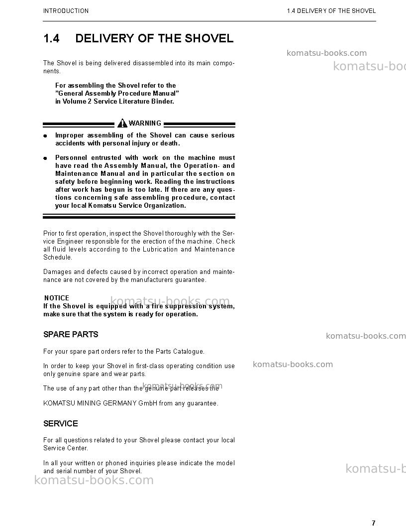 Komatsu pc4000-6deu-electric motor Operation manual cover Page 7 Komatsu pc4000-6deu-electric motor Operation manual cover Page 7