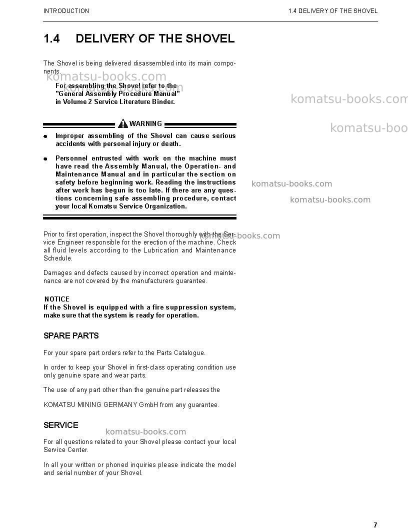 Komatsu pc4000-6deu-electric motor Operation manual cover Page 7 Komatsu pc4000-6deu-electric motor Operation manual cover Page 7
