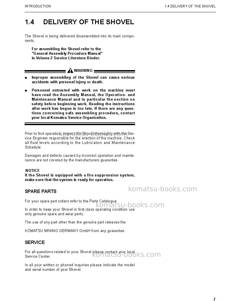 Komatsu pc4000-6deu-electric motor Manual de operação capa Página 7 Komatsu pc4000-6deu-electric motor Manual de operação capa Página 7
