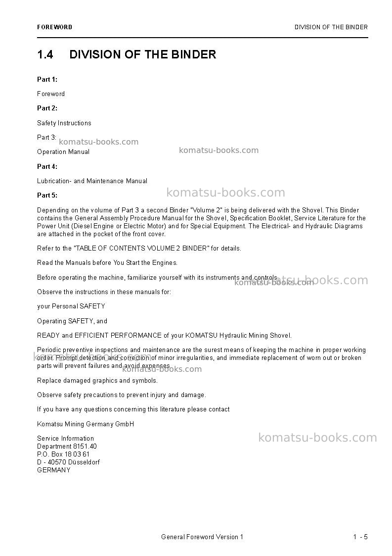 Komatsu pc4000e-6deu Operation manual cover Page 7 Komatsu pc4000e-6deu Operation manual cover Page 7