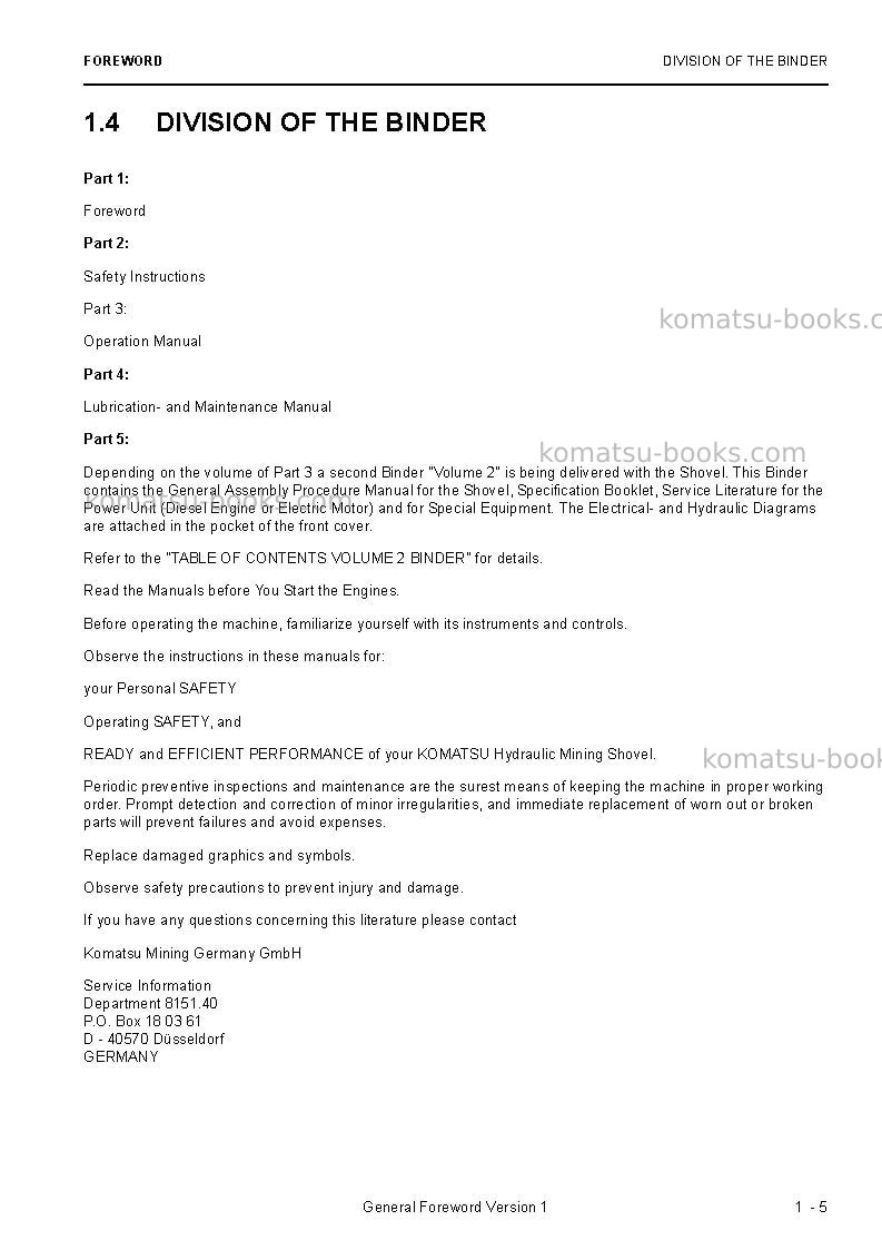 Komatsu pc4000e-6deu Operation manual cover Page 7 Komatsu pc4000e-6deu Operation manual cover Page 7