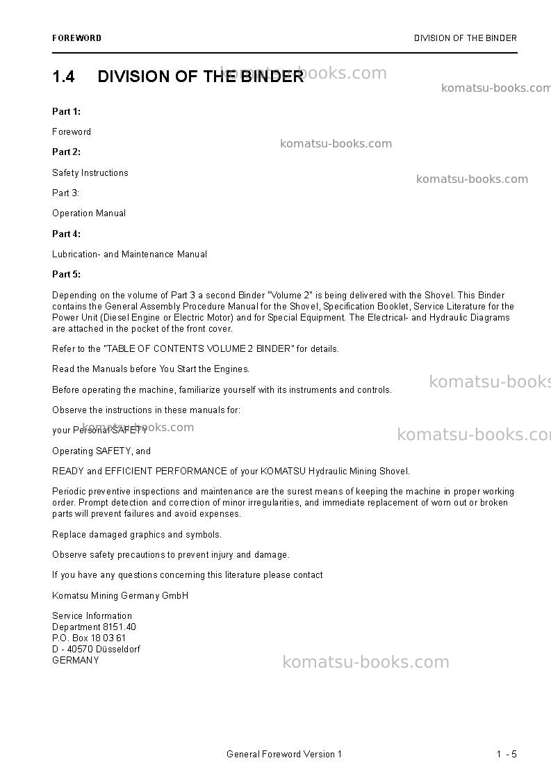 Komatsu pc4000-6deu Operation manual cover Page 7 Komatsu pc4000-6deu Operation manual cover Page 7