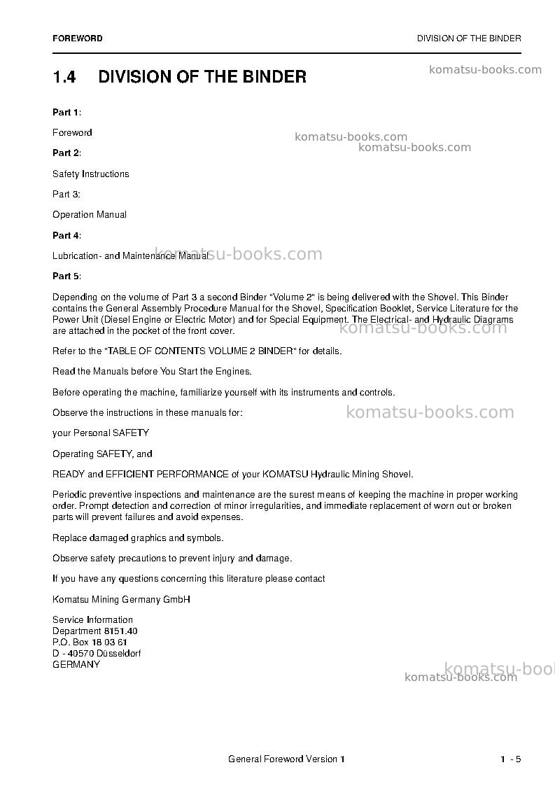 Komatsu pc4000-6deu-electric motor Operation manual cover Page 7