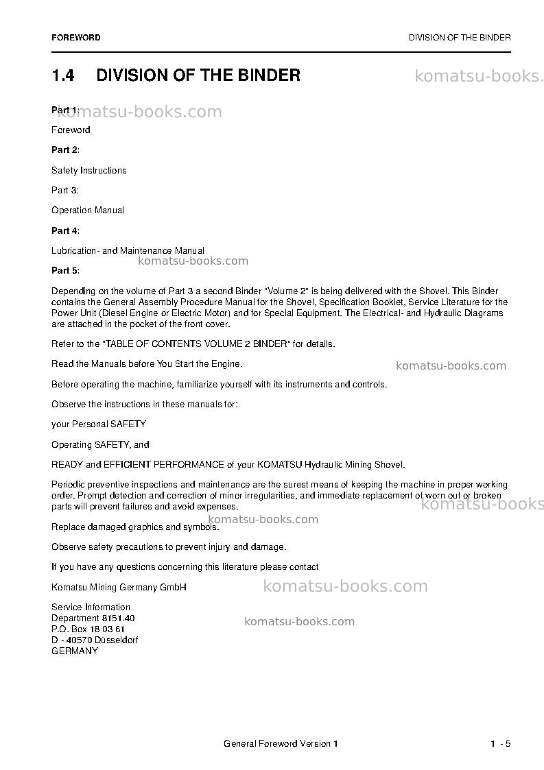 Komatsu pc4000-6deu Operation manual cover Page 7 Komatsu pc4000-6deu Operation manual cover Page 7
