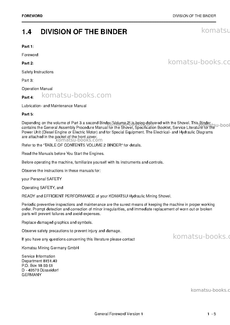 Komatsu pc4000-6deu Operation manual cover Page 7 Komatsu pc4000-6deu Operation manual cover Page 7