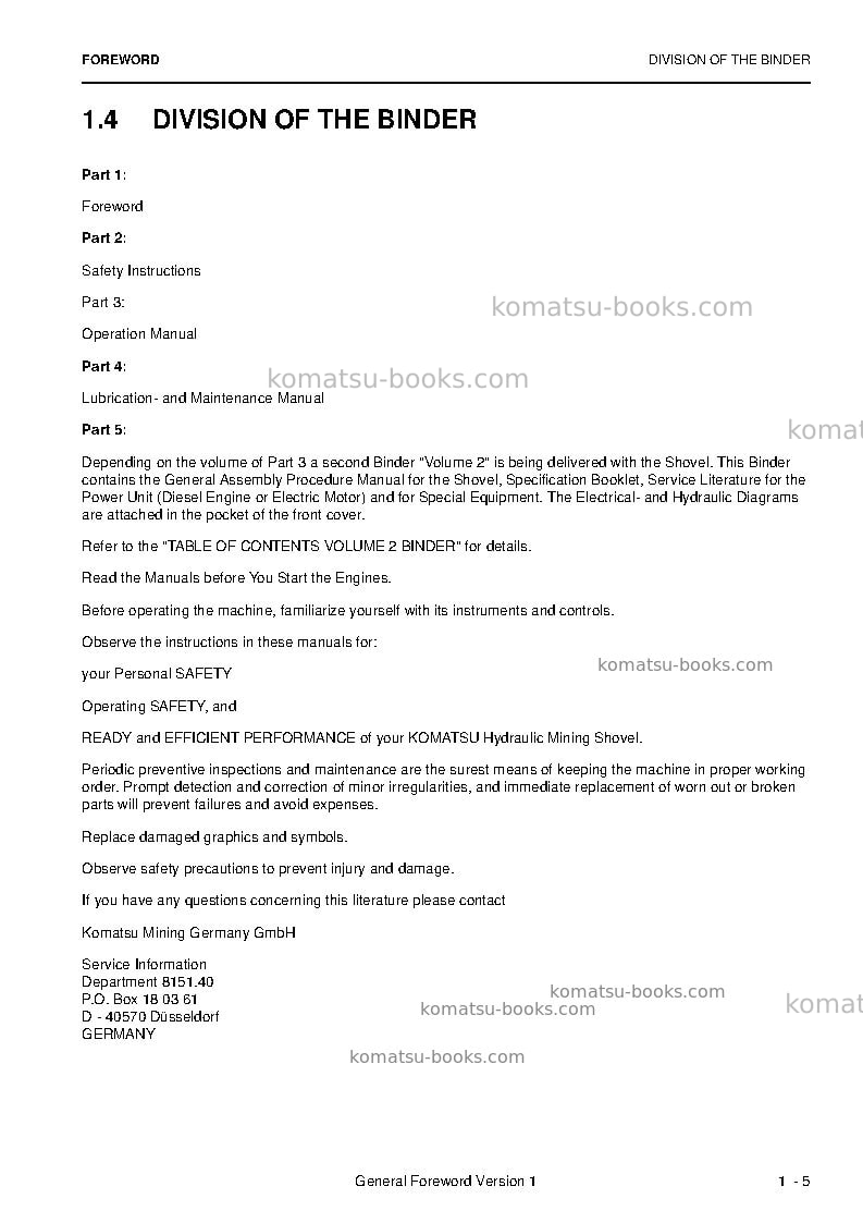 Komatsu pc4000e-6deu Operation manual cover Page 7 Komatsu pc4000e-6deu Operation manual cover Page 7
