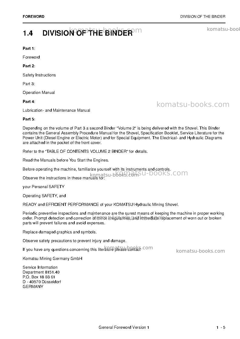 Komatsu pc4000e-6deu Operation manual cover Page 7 Komatsu pc4000e-6deu Operation manual cover Page 7