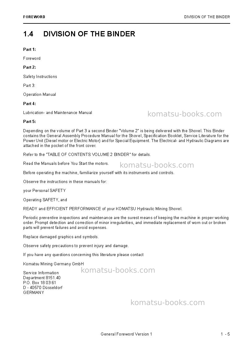 Komatsu pc4000e-6deu Operation manual cover Page 7 Komatsu pc4000e-6deu Operation manual cover Page 7