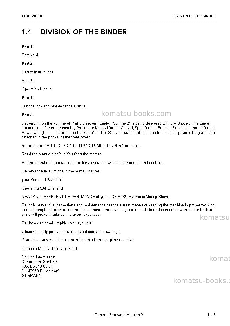 Komatsu pc4000e-6deu Operation manual cover Page 7 Komatsu pc4000e-6deu Operation manual cover Page 7