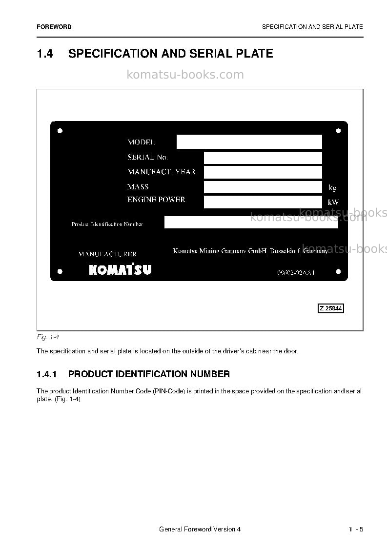 Komatsu pc4000-6deu Operation manual cover Page 7 Komatsu pc4000-6deu Operation manual cover Page 7