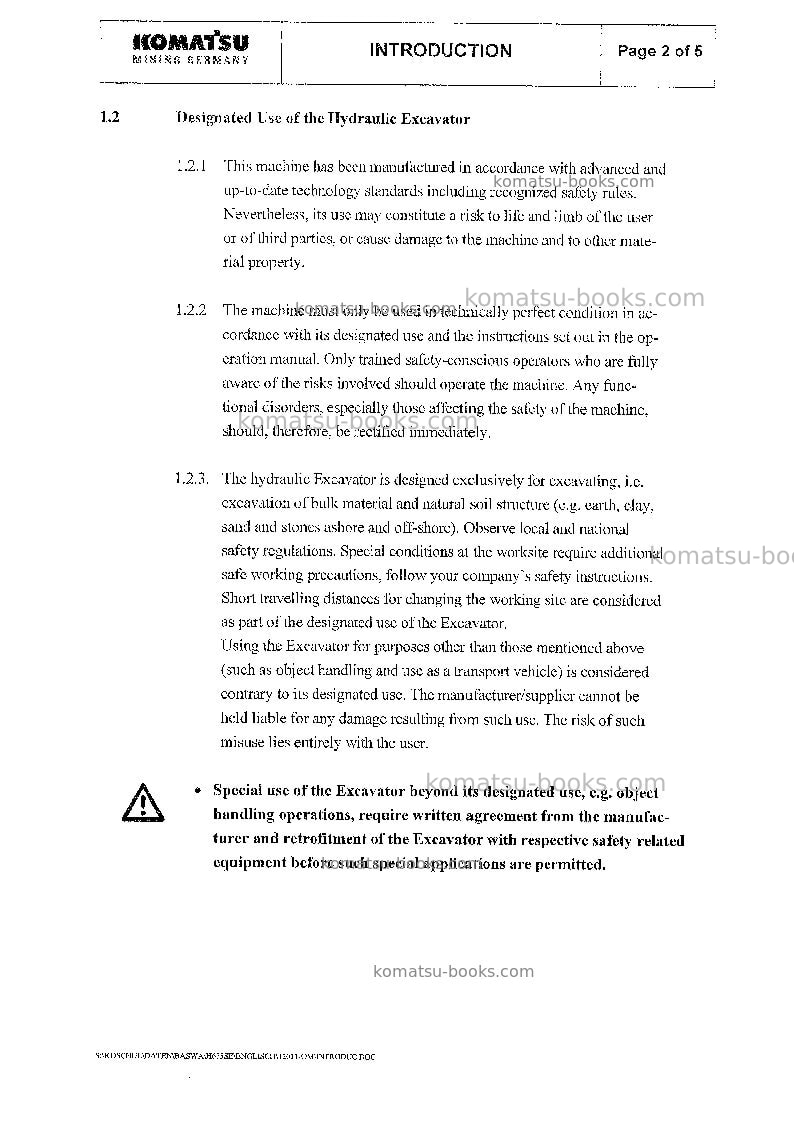 Komatsu pc8000-6deu-mian drive motor Operation manual cover Page 7 Komatsu pc8000-6deu-mian drive motor Operation manual cover Page 7