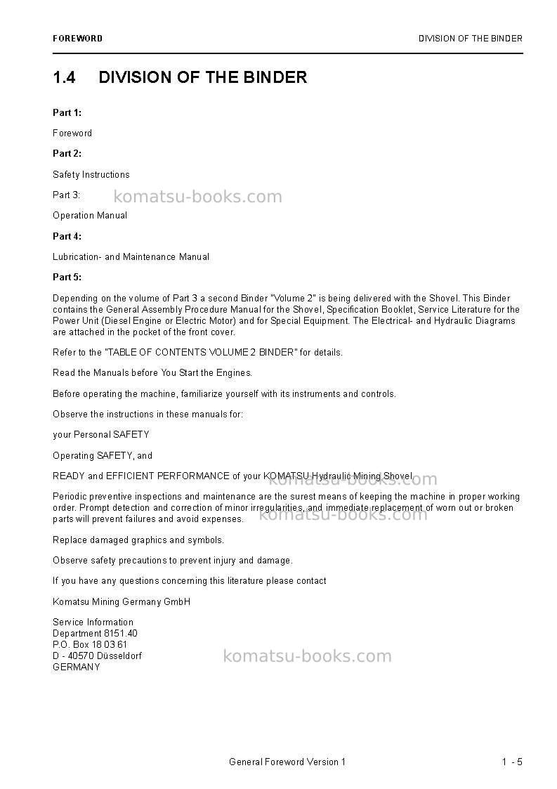 Komatsu pc8000-6deu Operation manual cover Page 7 Komatsu pc8000-6deu Operation manual cover Page 7