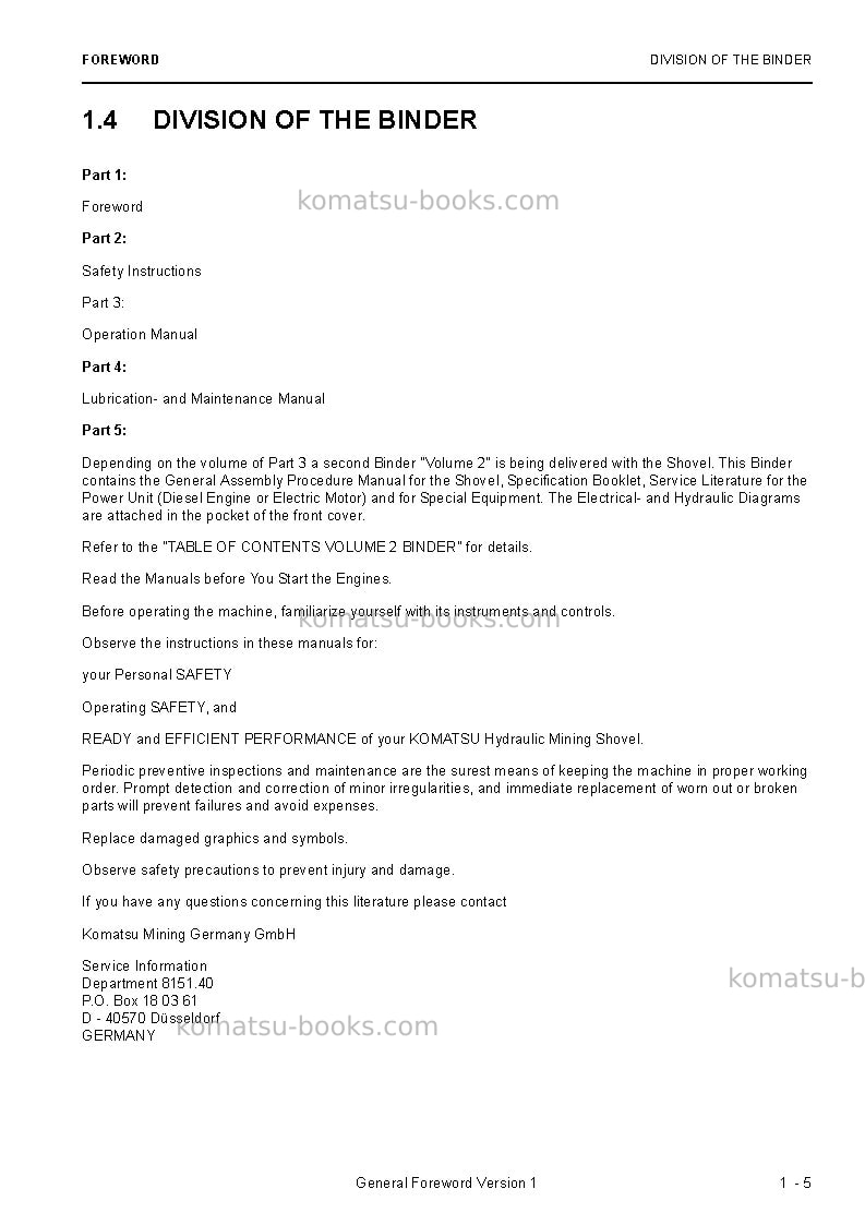 Komatsu pc8000-6deu Operation manual cover Page 7 Komatsu pc8000-6deu Operation manual cover Page 7