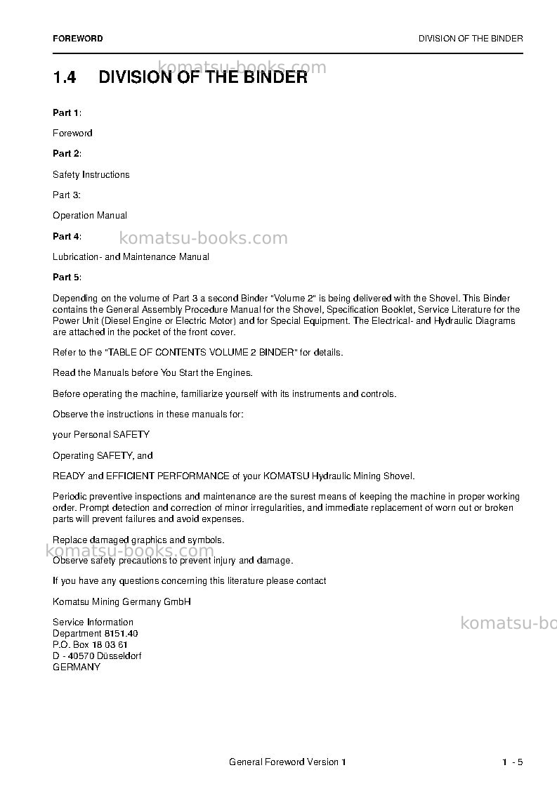 Komatsu pc8000e-6deu Operation manual cover Page 7 Komatsu pc8000e-6deu Operation manual cover Page 7
