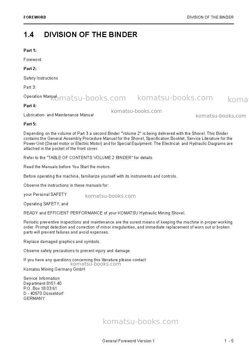 Komatsu pc8000-6deu Operation manual cover Page 7 Komatsu pc8000-6deu Operation manual cover Page 7