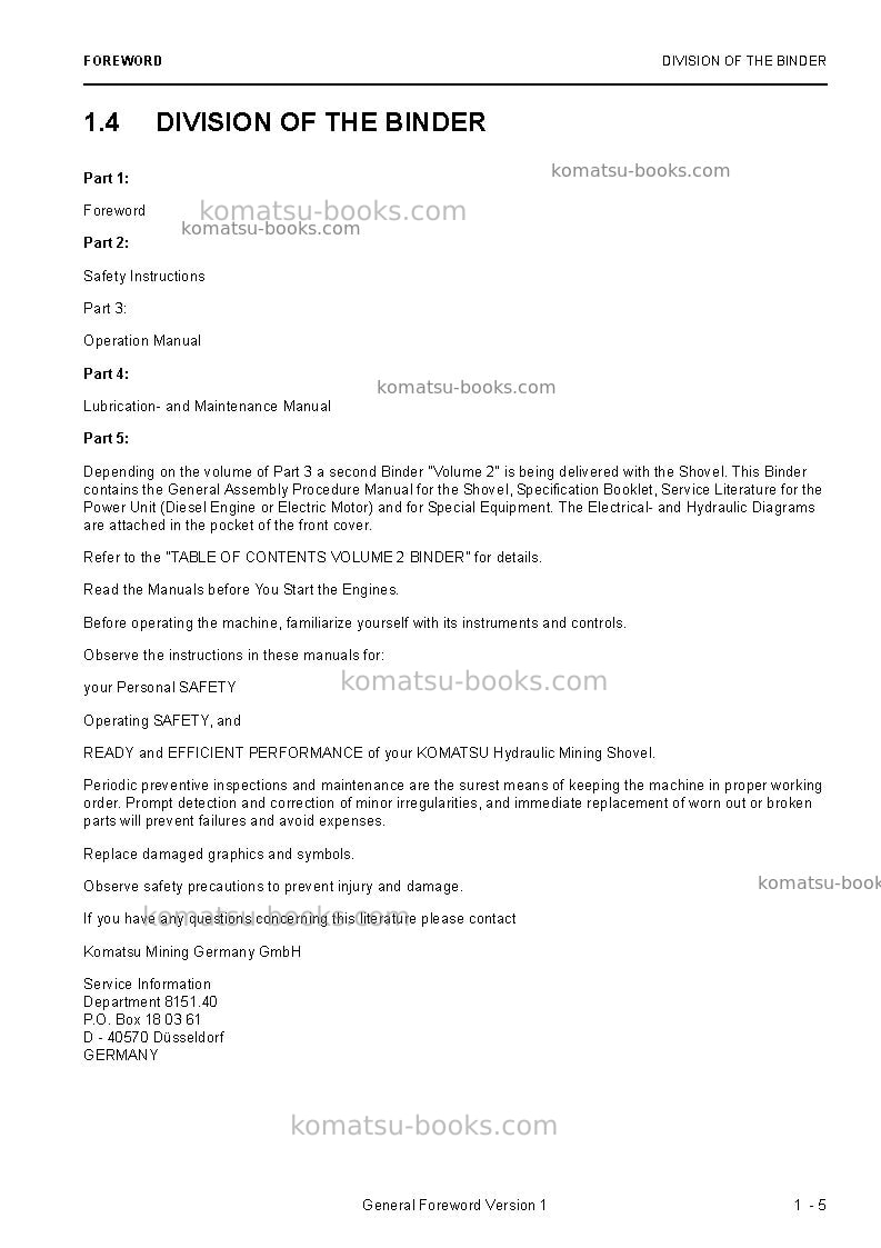 Komatsu pc8000e-6deu Operation manual cover Page 7 Komatsu pc8000e-6deu Operation manual cover Page 7