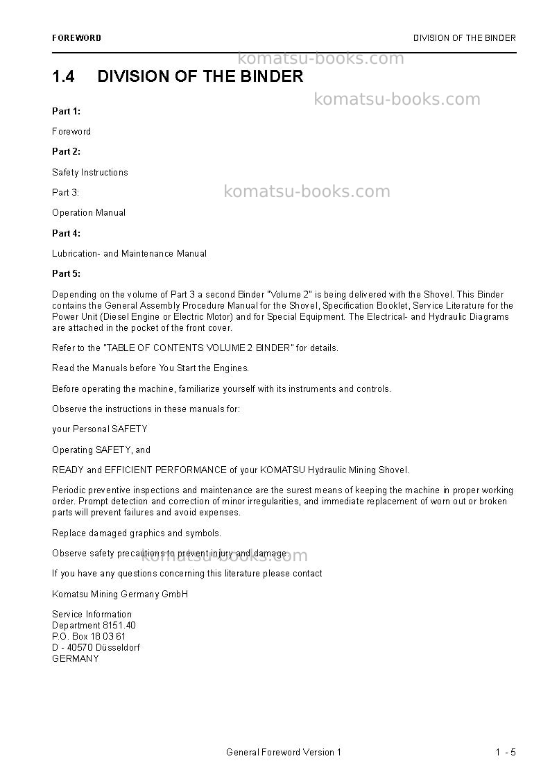 Komatsu pc5500-6deu Operation manual cover Page 7 Komatsu pc5500-6deu Operation manual cover Page 7