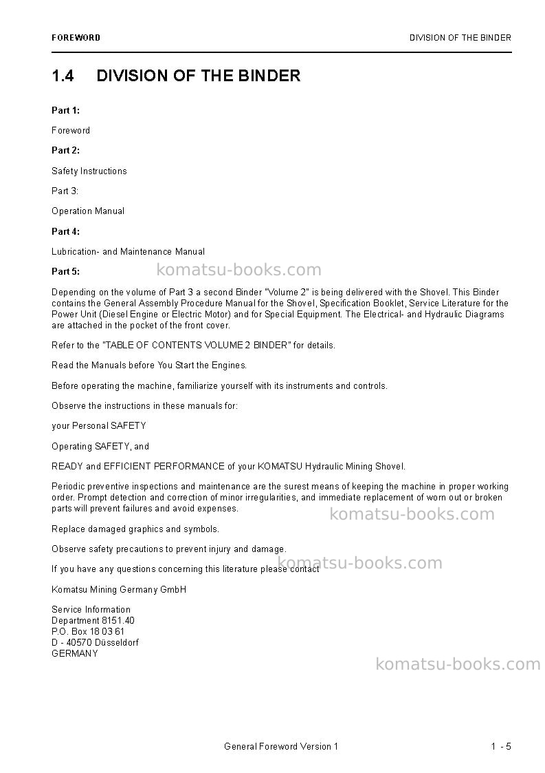 Komatsu pc5500-6deu Operation manual cover Page 7 Komatsu pc5500-6deu Operation manual cover Page 7