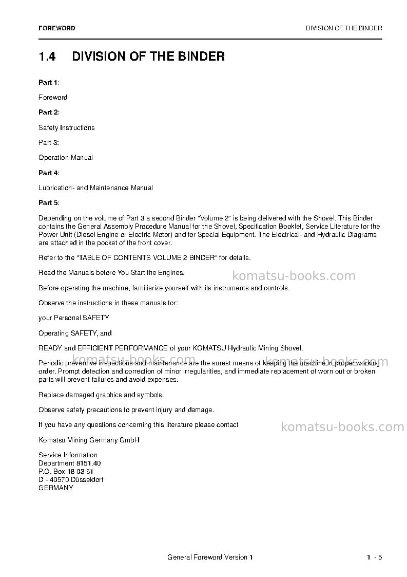 Komatsu pc5500-6deu Operation manual cover Page 7 Komatsu pc5500-6deu Operation manual cover Page 7