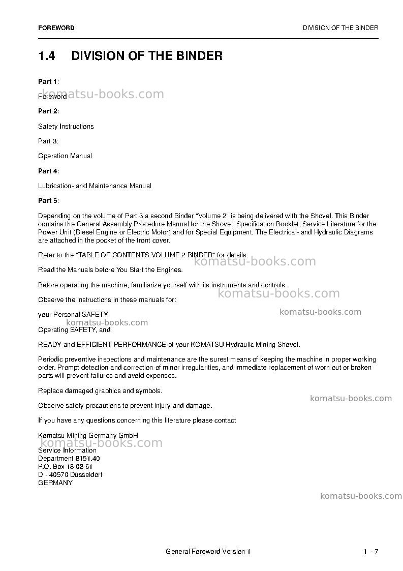 Komatsu pc5500-6deu Operation manual cover Page 7 Komatsu pc5500-6deu Operation manual cover Page 7