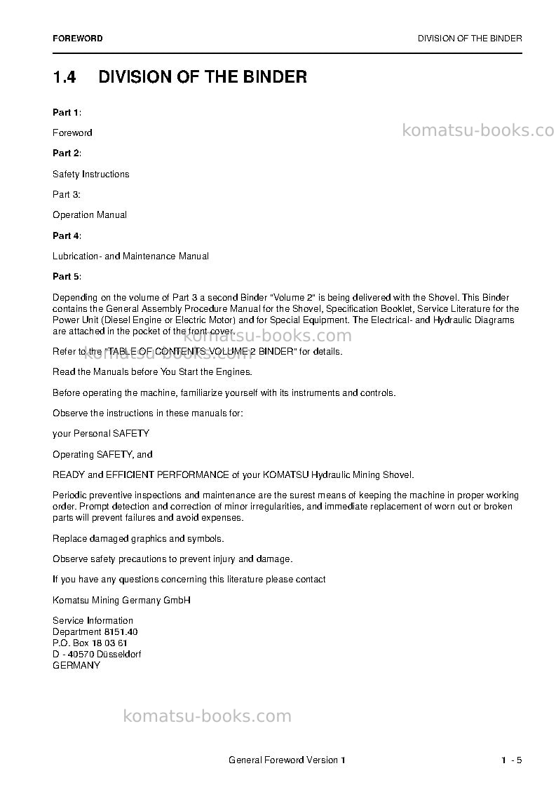Komatsu pc5500-6deu Operation manual cover Page 7 Komatsu pc5500-6deu Operation manual cover Page 7