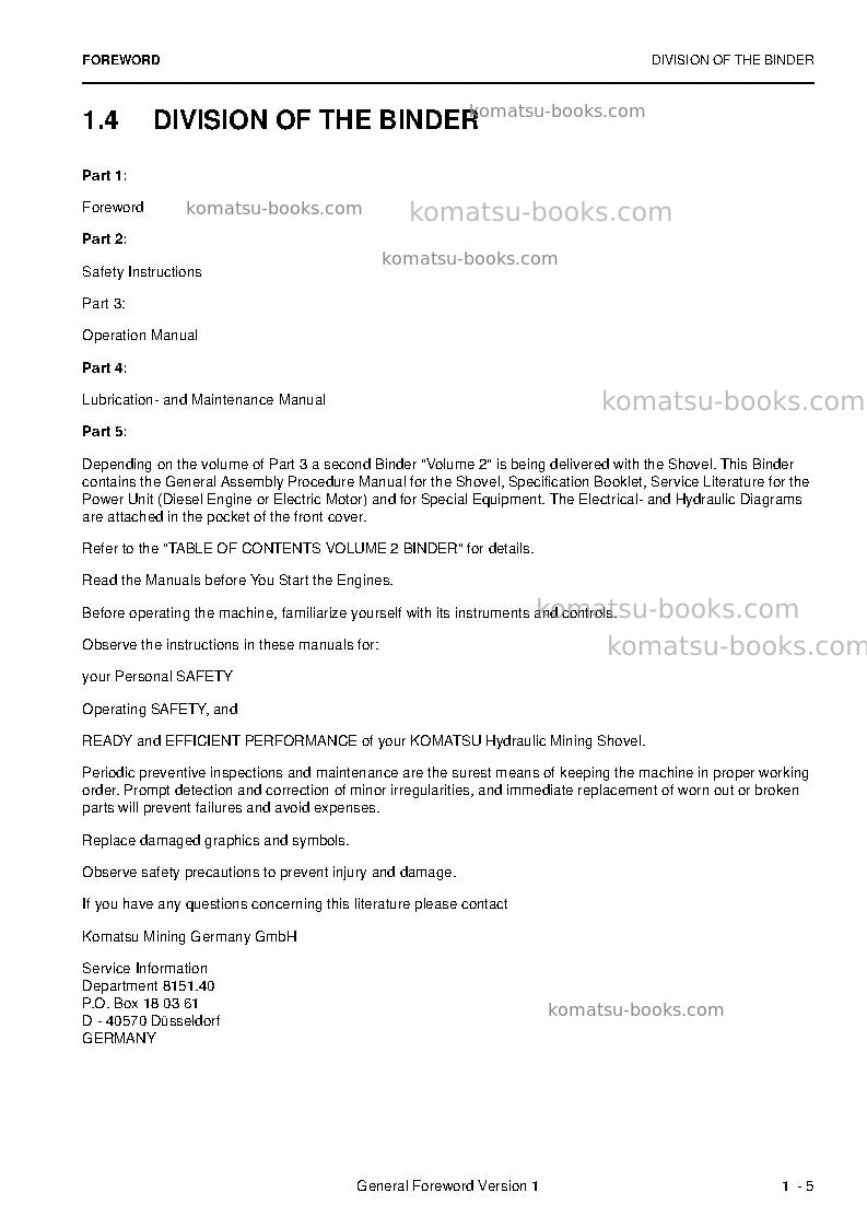 Komatsu pc5500e-6deu Operation manual cover Page 7 Komatsu pc5500e-6deu Operation manual cover Page 7