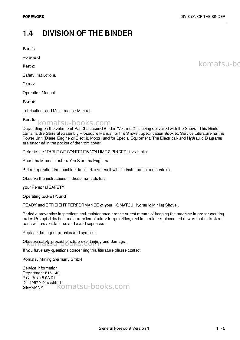 Komatsu pc5500-6deu Operation manual cover Page 7 Komatsu pc5500-6deu Operation manual cover Page 7