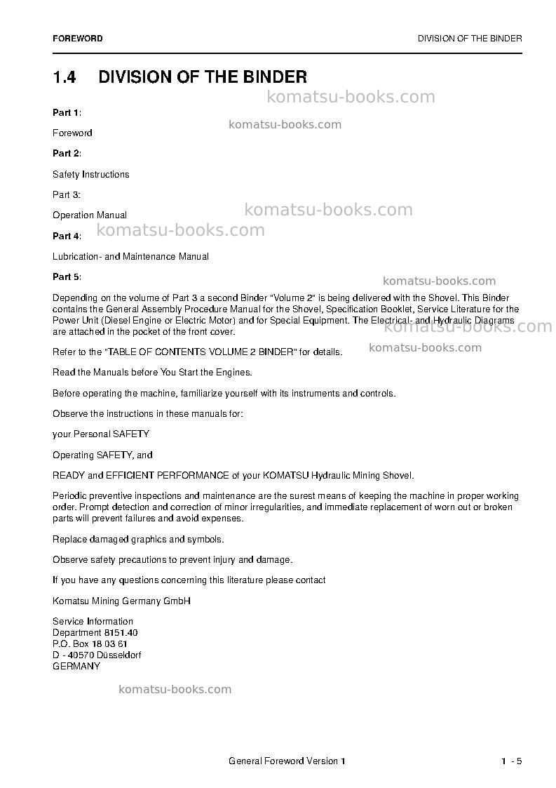 Komatsu pc5500-6deu Operation manual cover Page 7 Komatsu pc5500-6deu Operation manual cover Page 7