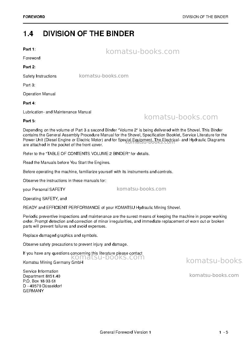 Komatsu pc5500-6deu Operation manual cover Page 7 Komatsu pc5500-6deu Operation manual cover Page 7
