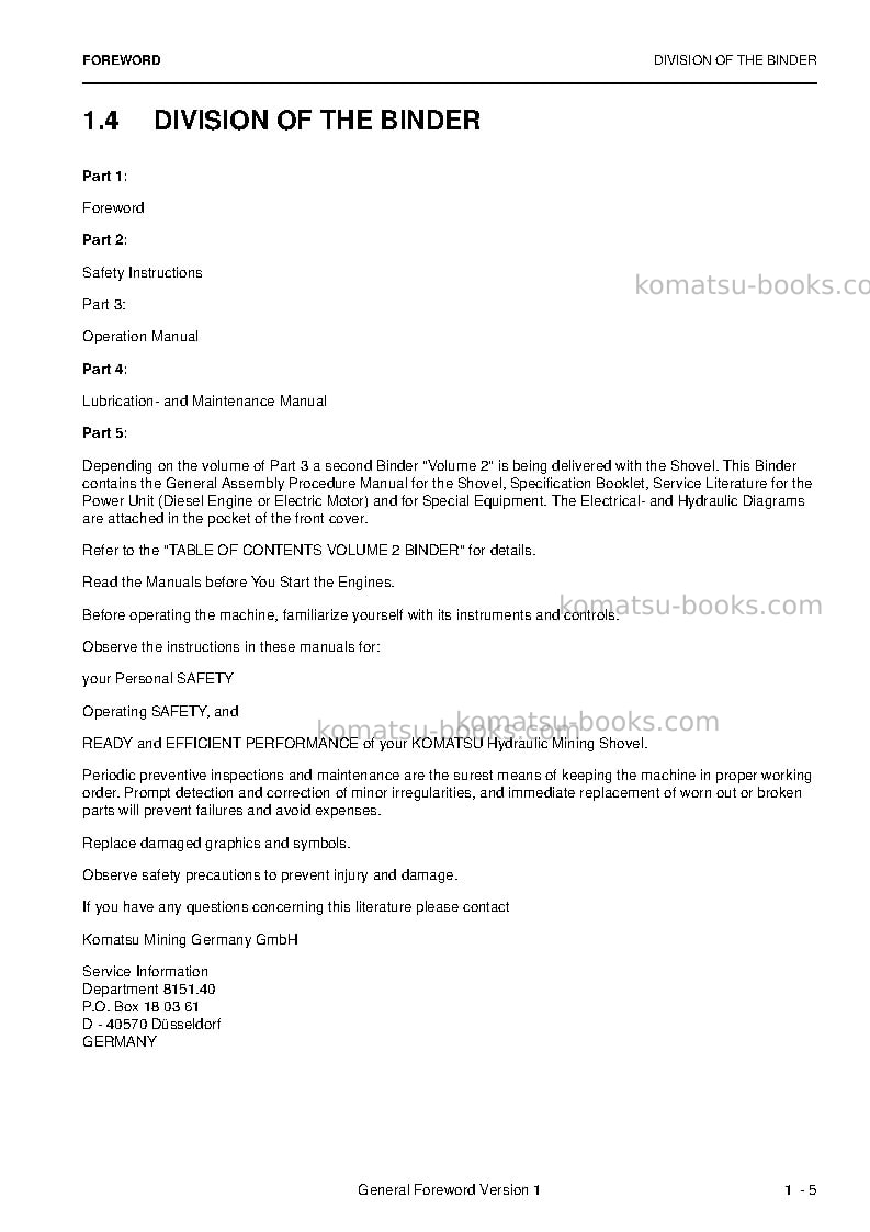 Komatsu pc5500-6deu Operation manual cover Page 7 Komatsu pc5500-6deu Operation manual cover Page 7