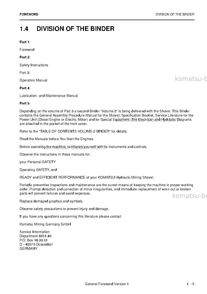 Komatsu pc5500-6deu Operation manual cover Page 7 Komatsu pc5500-6deu Operation manual cover Page 7