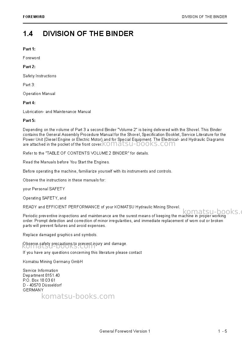 Komatsu pc5500e-6deu Operation manual cover Page 7 Komatsu pc5500e-6deu Operation manual cover Page 7