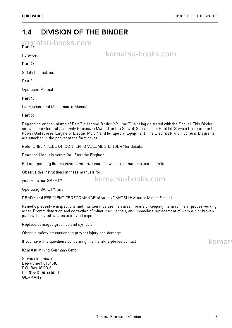 Komatsu pc5500e-6deu Operation manual cover Page 7 Komatsu pc5500e-6deu Operation manual cover Page 7
