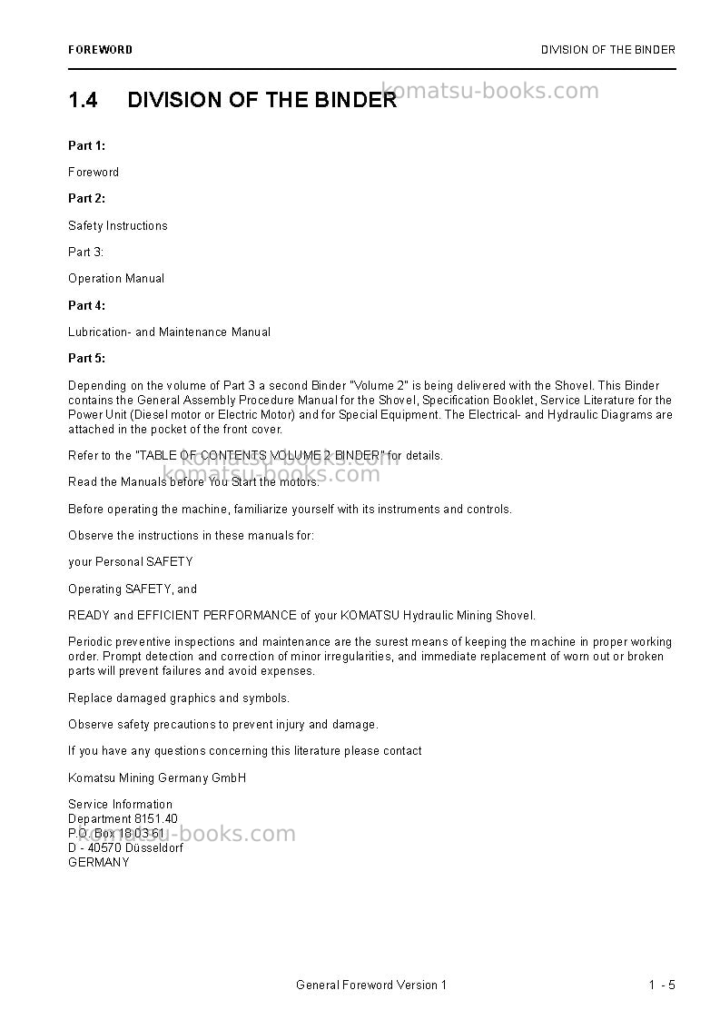 Komatsu pc5500e-6deu Operation manual cover Page 7 Komatsu pc5500e-6deu Operation manual cover Page 7