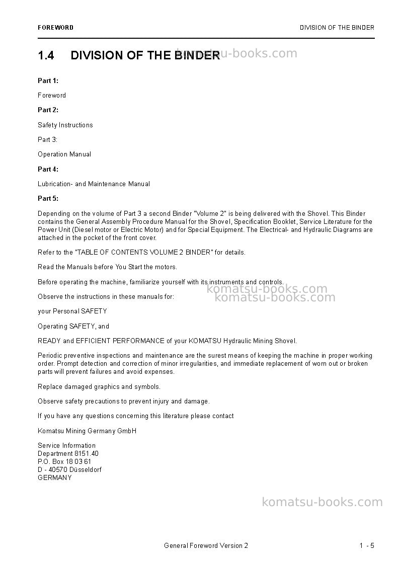 Komatsu pc5500e-6deu Operation manual cover Page 7 Komatsu pc5500e-6deu Operation manual cover Page 7