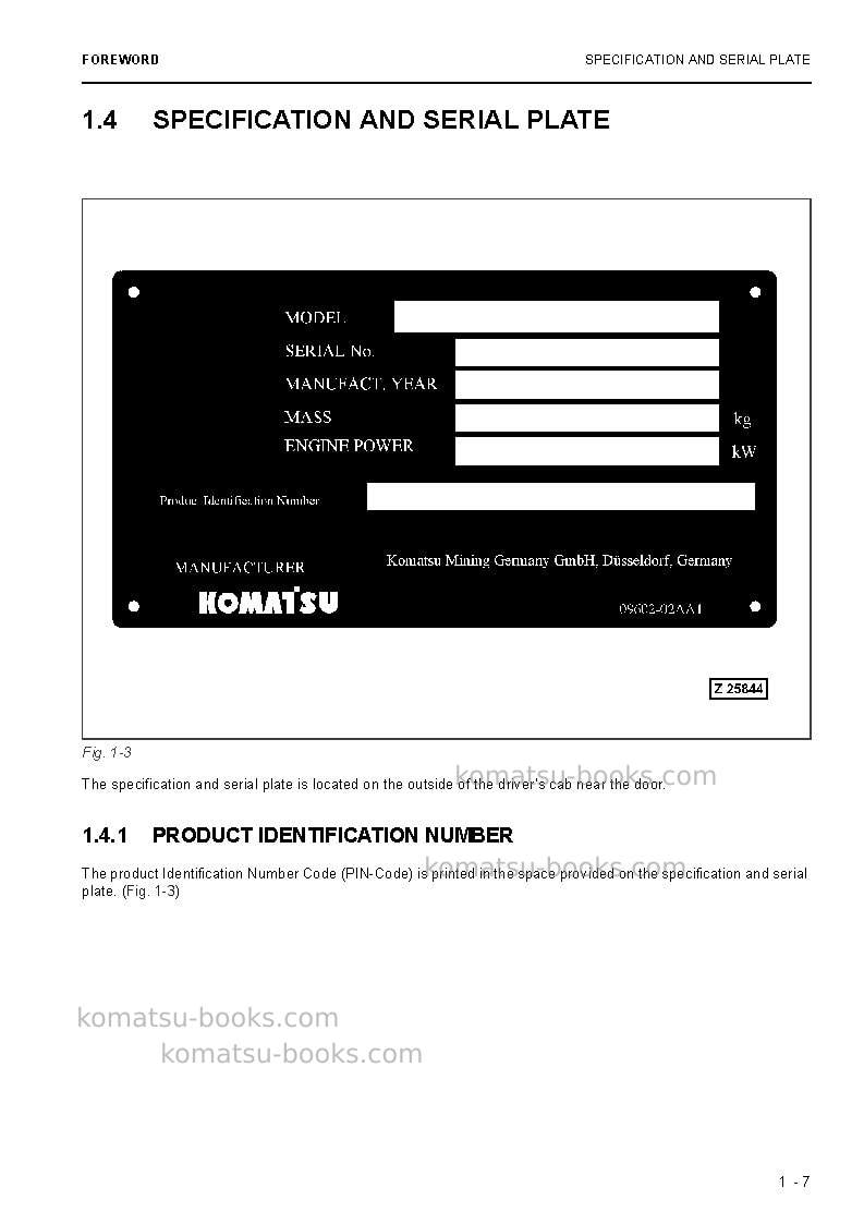 Komatsu pc3000-6deu Operation manual cover Page 7 Komatsu pc3000-6deu Operation manual cover Page 7