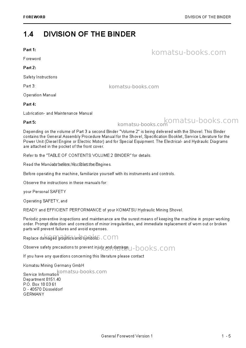 Komatsu pc3000-6deu Operation manual cover Page 7 Komatsu pc3000-6deu Operation manual cover Page 7