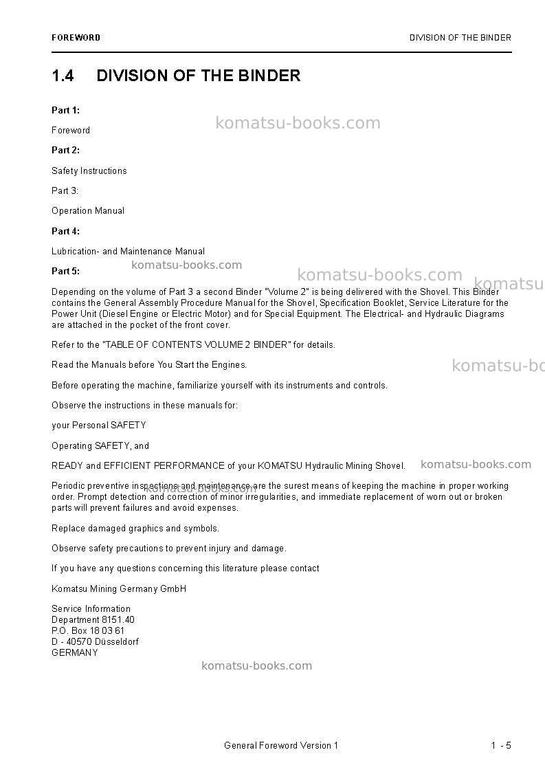 Komatsu pc3000-6deu Operation manual cover Page 7