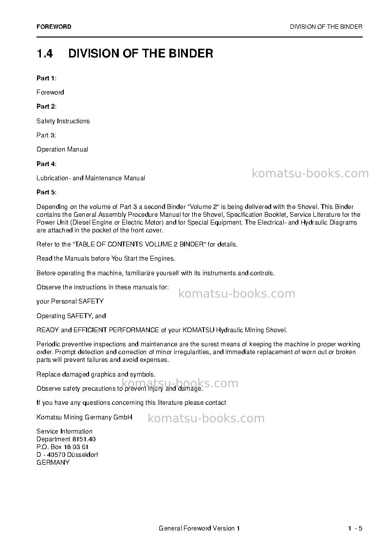 Komatsu pc3000-6deu Operation manual cover Page 7 Komatsu pc3000-6deu Operation manual cover Page 7