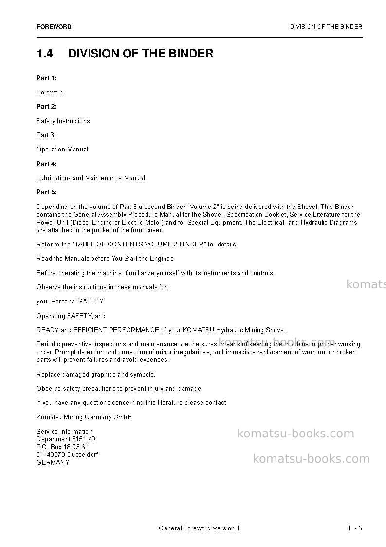 Komatsu pc3000-6deu Operation manual cover Page 7 Komatsu pc3000-6deu Operation manual cover Page 7