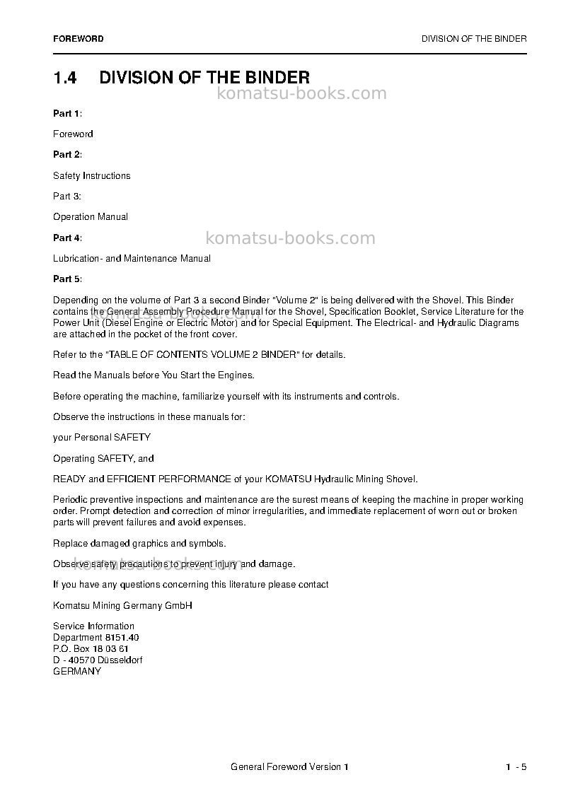 Komatsu pc3000e-6deu Operation manual cover Page 7 Komatsu pc3000e-6deu Operation manual cover Page 7