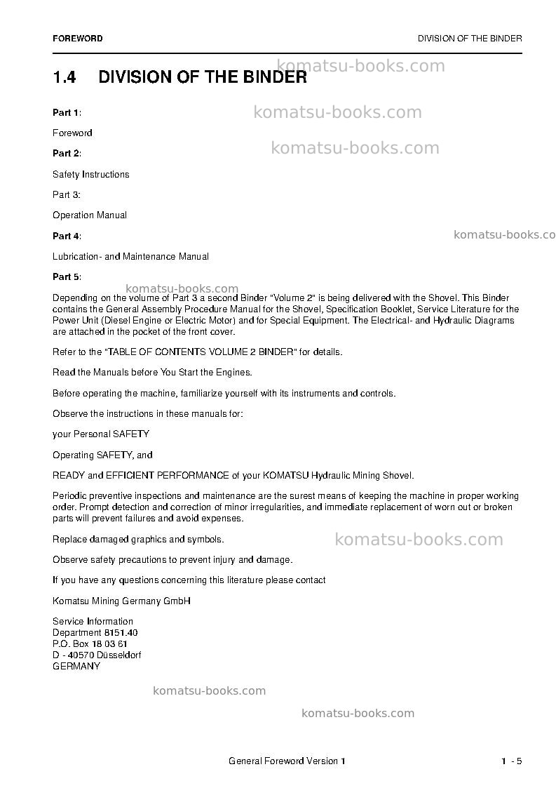 Komatsu pc3000e-6deu Operation manual cover Page 7 Komatsu pc3000e-6deu Operation manual cover Page 7