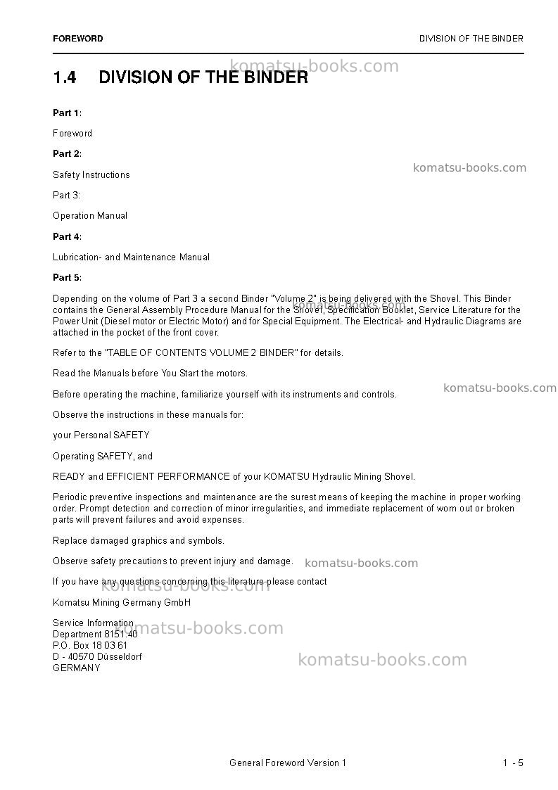 Komatsu pc3000-6deu Operation manual cover Page 7