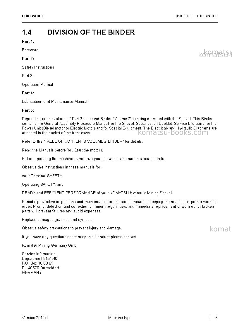 Komatsu pc3000-6deu Operation manual cover Page 7 Komatsu pc3000-6deu Operation manual cover Page 7